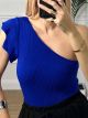 Knitted Ruffles Top One Shoulder/Blue Royal
