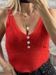 Strassed Button Knitted Top/Red