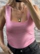Metallic Knitted Ribbed Top-1500/Pink