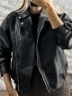 Side Zipper Leather Jacket-6709-1/Black