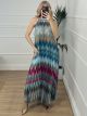 Satin Pattern Pleated Dress/Petrol