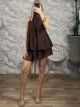 Muslin OpenBack HalterNeck Mini Dress/Chocolat