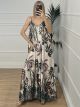 Satin Maxi Leaves Dress/Green