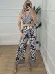 OpenBack Pattern Belt Jumpsuit/Blue