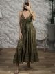 Viscose Gold Print Boho Dress-2539-2/Khaki