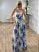 Backless Bow Dress-Floral/Light Blue