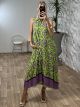 Viscose Sleeveless Dress 530-B11/Lime-Magenta