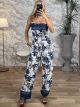 Wasp Nest Strapless Jumpsuit-Tiger/Blue