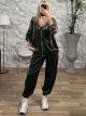 Zipper Leopard Stripe Velvet Set/Dark Khaki