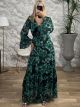 Maxi GoldenThread Ruffle Dress-Roses/Green