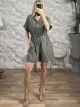 Viscose Button Playsuit-2121/Khaki