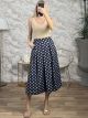 Polka Dot Cotton Midi Skirt-62048/Navy Blue