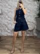 Gold Buttons Vest & Shorts Denim Set-M13