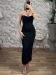 Elastic Bead HalterNeck Midi Dress-47873/Black