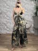 Silk GoldPrint Top&Pants Set-250035/Black&Gold