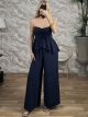 Strapless Ruffle Jumpsuit-3020/Navy Blue