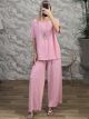 ShortSleeve Necklace Pants Set-3587/Pink