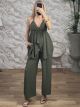 Asymmetrical Top & Belt Pants Set-12000/Khaki