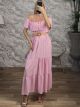 RuffledTop Straw Belt Maxi Dress-3184/Pink
