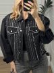 Denim Rhinestones Cropped Jacket/Black