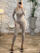 Strassed Skinny Bodysuit/Beige