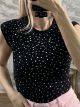 Rip Sleeveless Studs Top-3787/Black