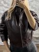 Bomber Leather Jacket-6713-1/Burgundy-Chocolat