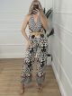OpenBack Pattern Belt Jumpsuit/Black