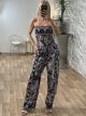 Wasp Nest Strapless Jumpsuit-Multi/Dark Blue
