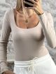 Long Sleeves Bodysuit-26005/Beige