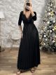 Velvet Maxi Pleated Dress/Black