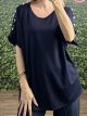 Viscose Pearled Sleeves Top/Νavy Blue