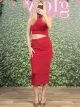 Elastic CutOut Midi Dress/Red