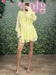 Ruffled Sheer Sleeves Mini Dress/Yellow