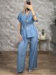 Cotton GoldenBrooch Belt Set-51360/Light Blue