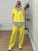 Viscose Shortsleeves Shirt Set/Yellow