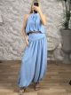 Balloon HalterNeck Top&Pants Set-10822/Ciel