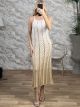 Knitted GoldenThread Midi Dress/Gold&White