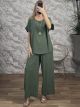 ShortSleeve Necklace Pants Set-3587/Khaki