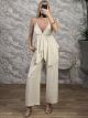 Asymmetrical Top & Belt Pants Set-12000/Ecru