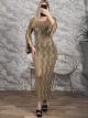 Knitted CabbanaSleeves Maxi Dress-8072/Dark Gold