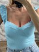 RuffleSleeves Cups Top-41003/Aqua