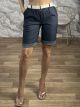 Cuffed Highwaist Belt Long Shorts-1517/Blue
