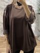 Velvet Buttons Loose Top-92375/Chocolat