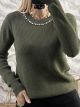 Pearls&Strass Neck Top/Khaki