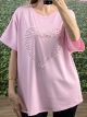 Pearled Heart Viscose T-Shirt/Pink