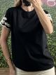 Flower Sleeves Cotton T-Shirt/Black