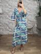 Silk Semizie GoldPrint Maxi Dress-567/Blue