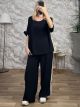 Wide Plus Size Stripes Set-26083/Black