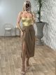 Elastic Midi Skirt-Mono/Beige